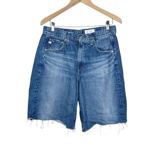 Ag Adriano Goldschmied Medium Blue Distressed Raw-Hem Jean Shorts